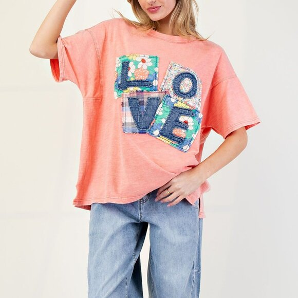 NWT Easel Love Patch Mineral Washed Slub Tee – Casual Chic Style - Picture 1 of 3